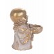 ORIGEN Déco Zen et Spiritualité : Bouddha Rieur Porte-Bonheur et Bol, Doré et Blanc, H 15 cm