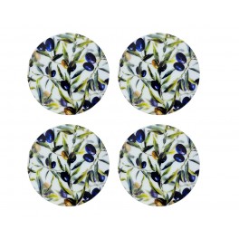 Set 4 Dessous de Verre - sous bock en Céramique, Olives de Provence, 4 pièces, diamètre 11 cm