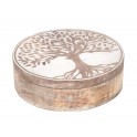 SIGNES GRIMALT Boîte de rangement ronde, Bois de Manguier et Thème Arbre de vie, Diamètre 20 cm