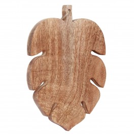 Planche à découper en Bois exotique veiné, Silhouette Feuille, Longueur 26 cm