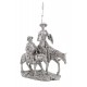 ORIGEN Figurine Don Quichotte à Cheval et Sancho Panza, Finition Argentée contemporaine, L 30 cm