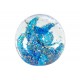 Presse Papier Décoratif et Sulfure Verre, Sphère Océane, Aquaviva, Bleu et Doré, Diamètre 8 cm
