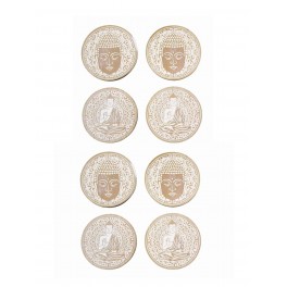 Set 8 Dessous de Verre : sous-bock Bouddha en Bois MDF, H 0,5 x L 10 x P 10 cm