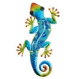SIGNES GRIMALT Gecko Mural Bleu, Métal et Verre, Modèle MANDALAY, Hauteur 39 cm