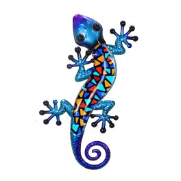 SIGNES GRIMALT Gecko Mural Bleu et Rouge, Métal et Verre, Modèle ARTY GLASS, Hauteur 39 cm