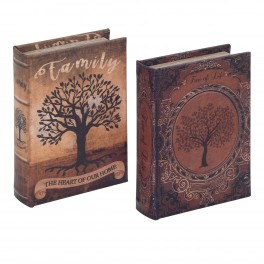 SIGNES GRIMALT Set 2 Boites Livres, Motifs Arbres de Vie, Hauteur 13,5 cm
