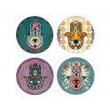 Set 4 Dessous de Verre : sous-bock Main de Fatima en céramique, H 0,5 x L 11 x P 11 cm