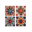 Set 4 sous-bock céramique et liège 3, Motif Rétro Carreaux de Ciment colorés, L 11 cm