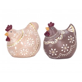 SIGNES GRIMALT Set Poule et Coq en résine, Design Rond et ludique, Collection Paulette, 10 x 10 x 7 cm