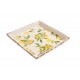 Assiette Plat de service carré en faïence, Effet vieilli et Modèle Citrons, longueur 21,50 cm