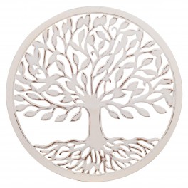 SIGNES GRIMALT Déco murale Arbre de vie et cercle en bois de manguier, Blanc cérusé, Diamètre 60 cm