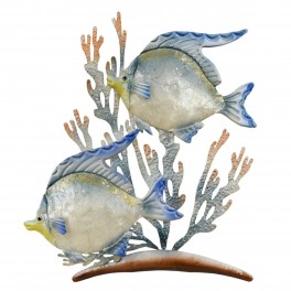 SIGNES GRIMALT Déco murale Métal Deux poissons tropicaux de lagon et algues stylisée, Hauteur 53 cm