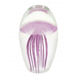 Presse Papier Décoratif et Sculpture Verre, Méduse Ondulante Rose Lilas, Hauteur 11 cm