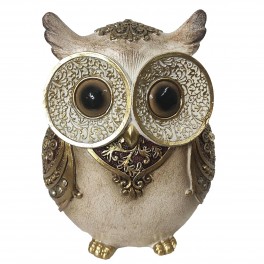 SIGNES GRIMALT Figurine Hibou en résine élégant, Gros Yeux et Finitions baroques dorées, Collection AUTHENTIK, Hauteur 15 cm