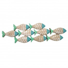 SIGNES GRIMALT Déco Murale : Banc de neufs poissons en bois et tons pastels, Longueur 59 cm
