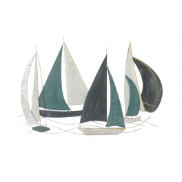 SIGNES GRIMALT Déco murale Bateaux en métal : Régate 3 bateaux, Bleu et Gris ardoise, Longueur 80 cm