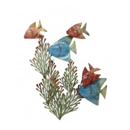 SIGNES GRIMALT Déco murale Métal Poissons tropicaux et coraux bleus et rouges et algue stylisée, Hauteur 79 cm