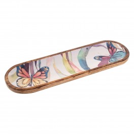 Plateau de Service en manguier Papillons Multicolores et végétation stylisée, Collection botanique Makati, l 45 cm