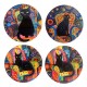 Set 4 sous-bocks en céramique, Chat et Mandalas Ethniques colorés, Diamètre 11 cm