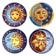 Set 4 sous-bocks Lune et Soleil colorés, Illustrations Originales, diamètre 11 cm