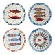 Set 4 sous-bocks en céramique Poisson Sardines, Aspect céramique rétro et coloré, Diamètre 11 cm