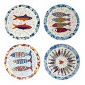 Set 4 sous-bocks en céramique Poisson Sardines, Aspect céramique rétro et coloré, Diamètre 11 cm