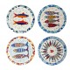 Set 4 sous-bocks en céramique Poisson Sardines, Aspect céramique rétro et coloré, Diamètre 11 cm