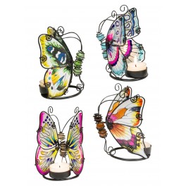 happyDko Set 4 Photophores Papillons, Métal et Verre, Effet Aquarelle, H 12 cm