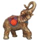 SIGNES GRIMALT Figurine éléphant, Trompe levée, Parure Fleur de Lotus Rouge et Accessoires Bleus, Hauteur 16 cm