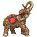 SIGNES GRIMALT Figurine éléphant, Trompe levée, Parure Fleur de Lotus Rouge et Accessoires Bleus, Hauteur 16 cm