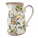Pichet rétro et Romantique en faïence avec Anse, Effet Vieilli et Modèle Citrons, Hauteur 23 cm