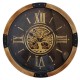 SIGNES GRIMALT Horloge rétro et Industrielle, Engrenages, Chiffres Romains et Arbre de Vie, Noir et Doré, Diam 50 cm