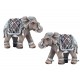 Set 2 Minis Eléphants Bois et Parure, Modèle Bophut, L 11,5 cm