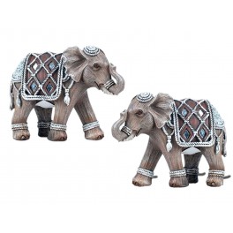 Set 2 Minis Eléphants Bois et Parure, Modèle Bophut, L 11,5 cm