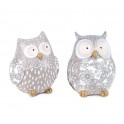 Set 2 Figurine Chouette et Hibou en Résine, Mod Shabby Chic, H 11 cm