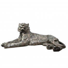 G&S Statuette Design Animaux : Le Tigre de Bengal Allongé, Antic Line, L 108 cm