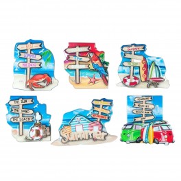 Set 6 magnets Frigo aimantés, Plage, Surf et Bord de Mer, H 6,5 cm