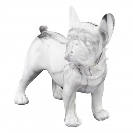 Statuette Résine contemporaine Bouledogue Français, Gris et Blanc Marbré, L 23 cm
