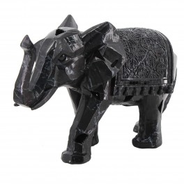 Sculpture Résine Design : Grand éléphant Noir Marbré, L 29 cm
