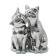 Grande Figurine Deux Chats contemporains, Patine Argent, H 20 cm
