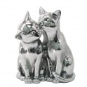 Grande Figurine Deux Chats contemporains, Patine Argent, H 20 cm