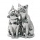 Grande Figurine Deux Chats contemporains, Patine Argent, H 20 cm
