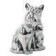 Grande Figurine Deux Chats contemporains, Patine Argent, H 20 cm