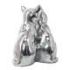 Grande Figurine Deux Chats contemporains, Patine Argent, H 20 cm
