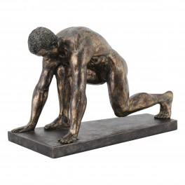 Statuette Résine contemporaine : Homme Noir Nu sur Socle, Noir et Doré, L 35 cm
