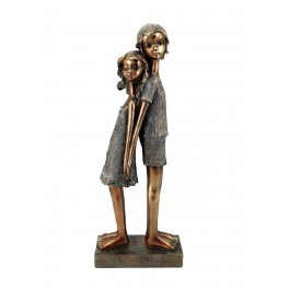 SGRIMALT Statuette Fille et Garçon Debout Dos à Dos, Effet Bronze patiné, Résine, H 38 cm