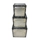 Set 3 boîtes coffres, Bois MDF, Aspect Aluminium brossé, L 44 cm