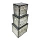 Set 3 boîtes coffres, Bois MDF, Aspect Aluminium brossé, L 44 cm