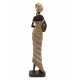 ORIGEN Statuette Grande Africaine Debout et Cruche, Robe Perles d'or et d'argent, H 41 cm
