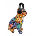 ORIGEN Statue Résine Design : Bulldog Anglais et Casque Audio XL, Collection Graffiti, H 30 cm